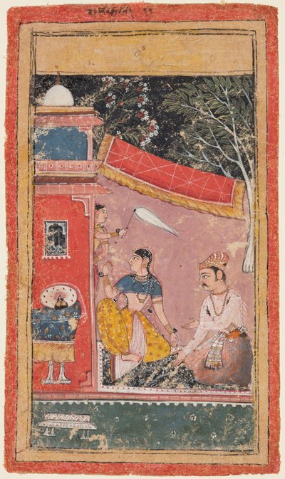 Amantes en esa terraza: Ramakali Ragini de Hinda, de ese Bandi Ragamala de Unknown artist