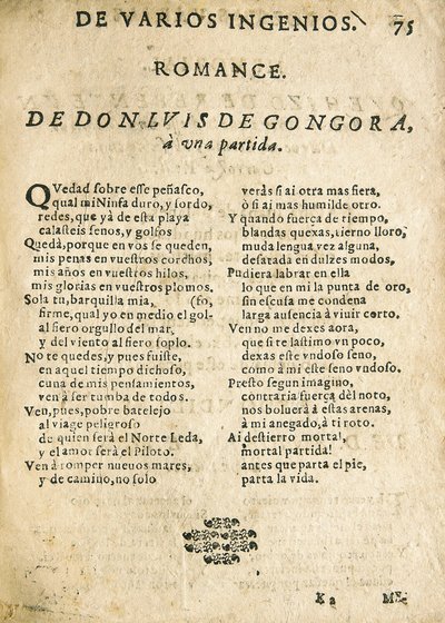 Luis de GOGOORA Y ARGOTE, "Romance a una partida" (print) de Unknown artist