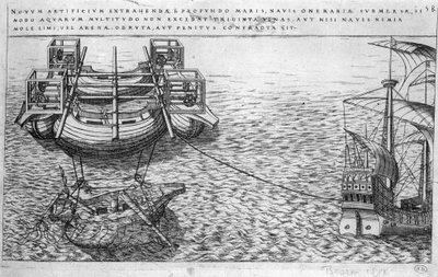 Máquina para el rescate de barcos en el siglo XVI - ed. 1578 de Unknown artist