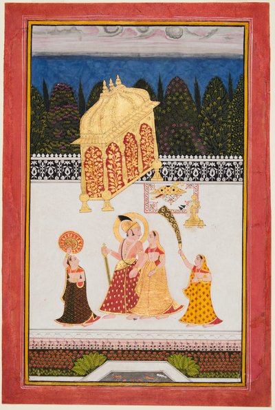 Maharana Ari Singh II de Mewar (r. 1761-1773) con su consorte en una terraza de Unknown artist