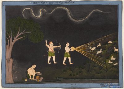 Maharana Jagat Singh II de Mewar (r. 1734-1751) vestido como un Bhil, cazando ciervos de noche de Unknown artist