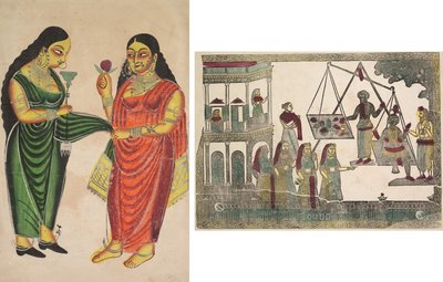 Maid Bringing a Hookah to a Lady (recto); Krishna Weighted against Precious Objects (?) (verso) de Unknown artist