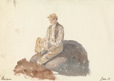 Hombre sentado en una roca (Madeira 16 ene) de Unknown artist
