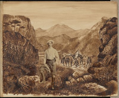 [Hombre en un paisaje de montaña] de Unknown artist