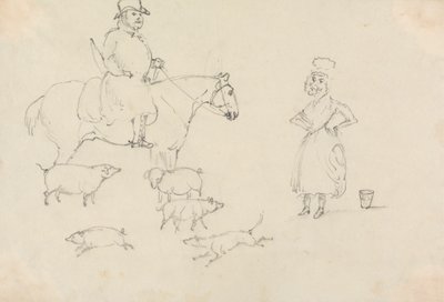 Hombre a caballo con cerdos de Unknown artist