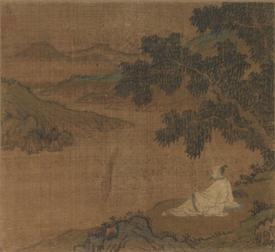hombre, en, un, ladera, debajo, un, árbol, mirar, un, río de Unknown artist