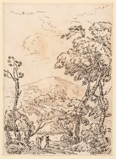 Hombre con Burro en el Paisaje de Unknown artist