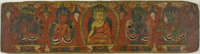 Portada de manuscrito con Buda, dos bodhisattvas y dos deidades protectoras (lokapalas) de Unknown artist