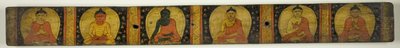 Portada de manuscrito con seis budas sentados con varios gestos de las manos (mudras) de Unknown artist