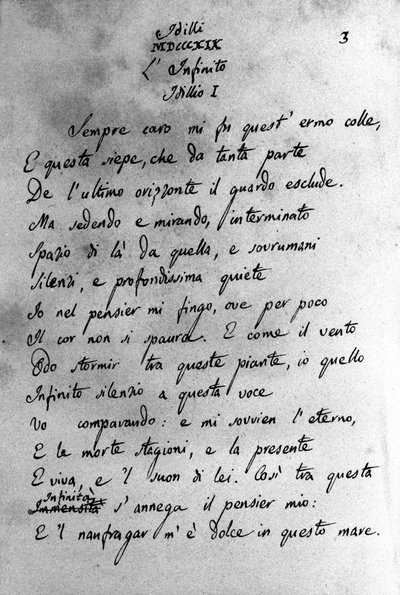 Manuscrito de “Idilli” (Los Idilios) del poeta italiano Giacomo Leopardi (1798 - 1837) siglo XIX de Unknown artist