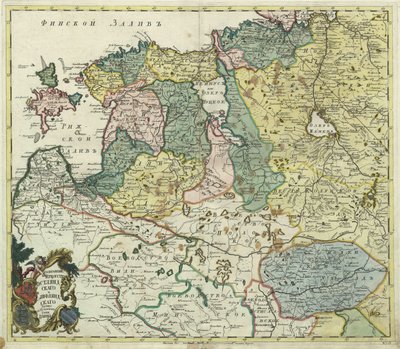 Mapa de Estonia y Livonia - Maestro anónimo - 1745 - Grabado en cobre, acuarela - Academia de Ciencias, San Petersburgo de Unknown artist
