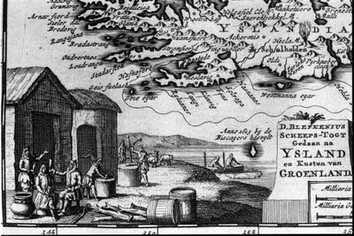 Mapa de Islandia y representación de sus habitantes - en "Mapa de itinerarios y viajes modernos" de Unknown artist