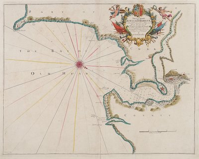 Mapa del puerto de Kingsale (grabado en color) de Unknown artist