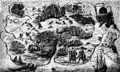 Mapa de la Isla de Robinson Crusoe, novela de Daniel Defoe: “Serias Reflexiones”, Crusoe, III de Unknown artist