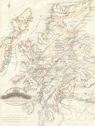 Mapa de las Tierras Altas de Escocia con los Territorios de los Clanes de Unknown artist