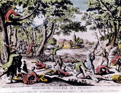 Merodeadores fusilados por campesinos. Estampa del siglo XVIII París, B.N. de Unknown artist