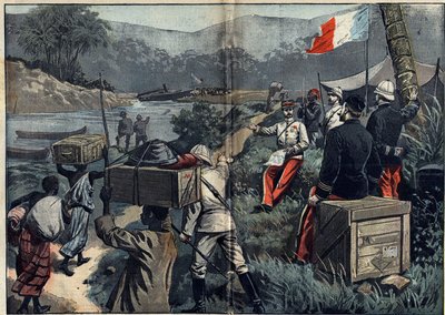 Misión Marchand en África (1896-1899): la expedición toma posesión del Alto Nilo en 1898. Lanzamiento del vapor desmontable "le Faidherbe" en el río M