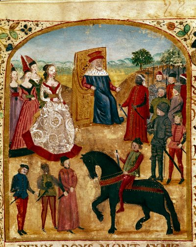 Margarita de York (o Margarita Plantagenet o de Borgoña o de Inglaterra) (1446-1503) se encuentra con su esposo Carlos de Valois Borgoña conocido como Carlos el Temerario, Duque de Borgoña en Damme 03/07/1468 Miniatura tomada del “Libro de los Hechos de Al de Unknown artist