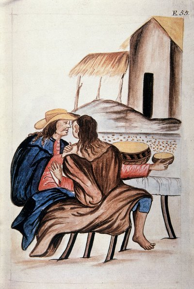 Arreglo matrimonial entre indios, del libro "Trujillo del Perú" o "Códice Martínez Compañón", por Baltazar Martínez Compañón y Bujanda, obispo de Trujillo (1782-1785) de Unknown artist