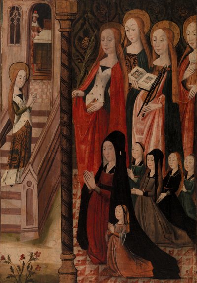 María yendo al templo, cuatro santas y una donante y sus hijas de Unknown artist