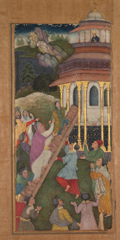 María sube las escaleras del templo, desde un Espejo de Santidad (Mir’at al-quds) del Padre Jerome Xavier de Unknown artist
