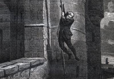 Masers De Latude escapando de la Bastilla - Escape de la Bastilla por Jean Henry, llamado Danry, llamado Masers de Latude (1725-1805) - grabado en "Diccionario popular ilustrado" - 1864 - por Joseph Decembre y Edmond Allonier - de Unknown artist
