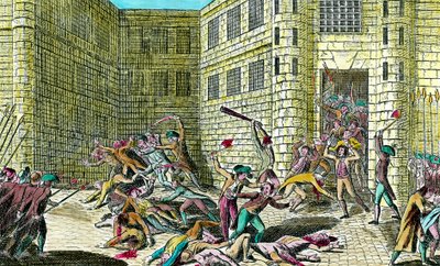 Masacre de los prisioneros de la Abadía de Saint Germain por el pueblo en septiembre de 1792. Escena de la revolución francesa. de Unknown artist