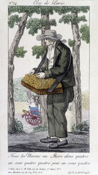 Vendedor de castañas con azúcar - en "Cris de Paris", principios del siglo XIX de Unknown artist