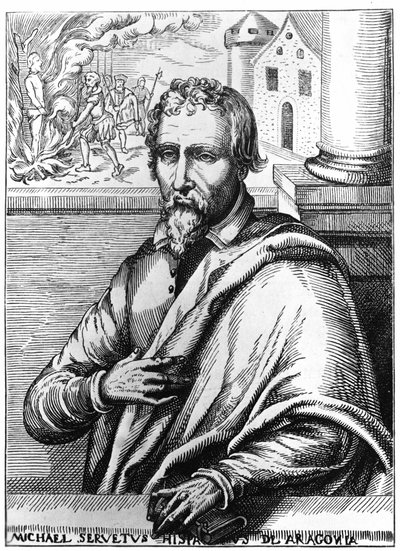 Miguel Servet (Miguel de Villanueva) (1511-1553), médico y teólogo español. Grabado de Unknown artist