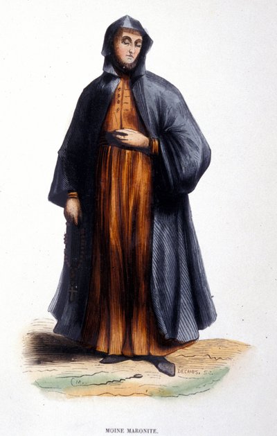 Monje maronita. Grabado de un álbum sobre órdenes religiosas, París de Unknown artist