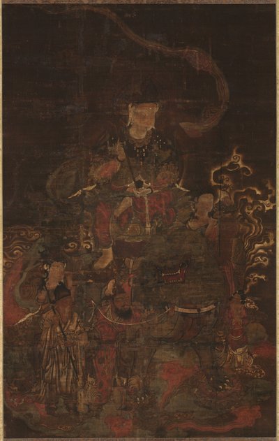 Monju Riding Lion with Attendants de Unknown artist