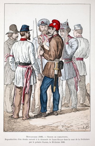 Montañeses (1848), un grupo de combatientes, uno de los cuales lleva el gorro frigio y la escarapela revolucionaria de Unknown artist