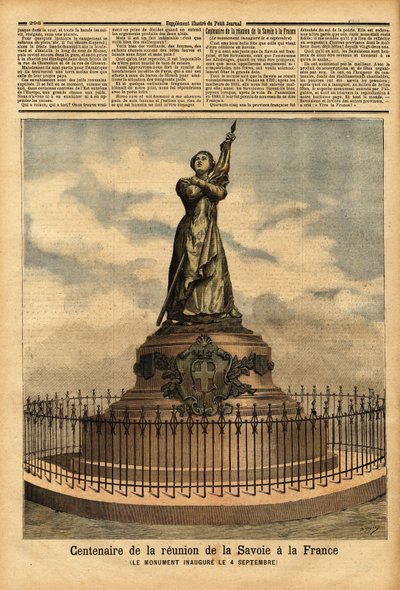 Monumento conmemorativo del centenario de la conexión de Saboya a Francia (1792), por el escultor Falguiere, inaugurado el 4 de septiembre. Grabado en “Le petit journal” 10/10/1892. Colección Selva. de Unknown artist