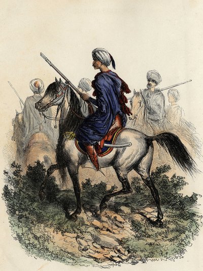 Gendarmes moros (o guardias de campo) encargados de la policía rural de Argel, formados en 1831. En "L