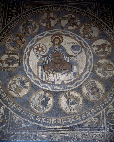 Piso de mosaico que representa los meses del año de Unknown artist