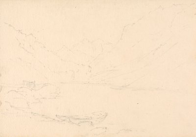 Paisaje montañoso y lago de Unknown artist