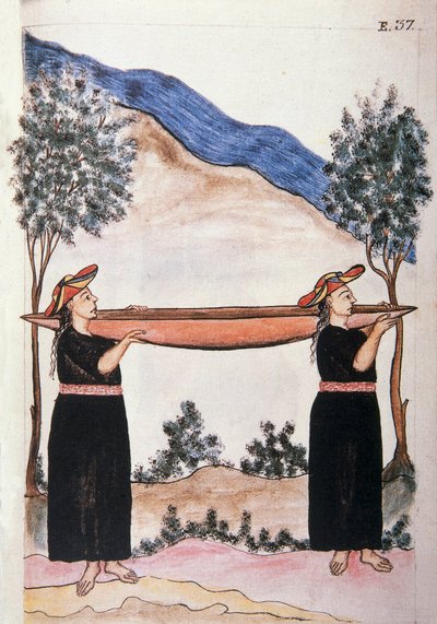 Indios de Moyobamba llevando su canoa, del libro "Trujillo del Perú" o "Códice Martínez Compañón", por Baltazar Martínez Compañón y Bujanda, obispo de Trujillo (1782-1785) de Unknown artist