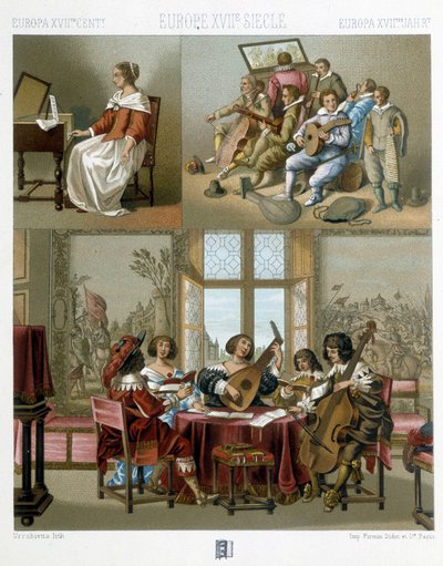 Música en Europa en el siglo XVII - en "Le costume historique" por Racinet de Unknown artist
