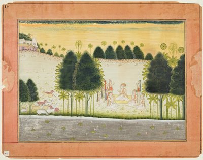 Nanda y los ancianos en consejo con los vaqueros, de un Bhagavata Purana de Unknown artist