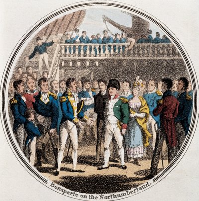 Napoleón Bonaparte y el almirante inglés George Cockburn en Northumberland acompañados por Madame Bertrand de Unknown artist
