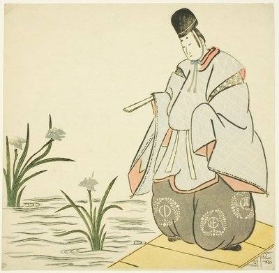 Narihira en el puente Yatsuhashi de Unknown artist