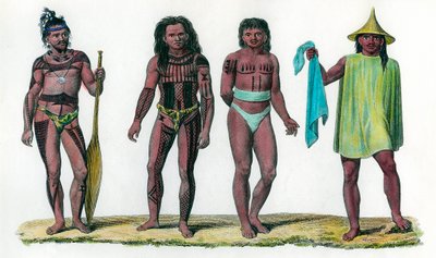 Islas naturales de Iros Penelap y Aouara, población del continente oceánico. Grabado del siglo XVIII de Unknown artist