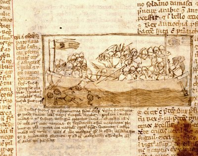 Batalla naval entre sarracenos y cruzados en 1120 de Unknown artist