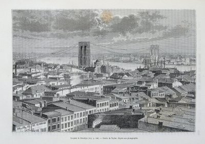 Nueva York y el Puente de Brooklyn en construcción - en "La Vuelta al Mundo", 2º Sem. 1881 de Unknown artist