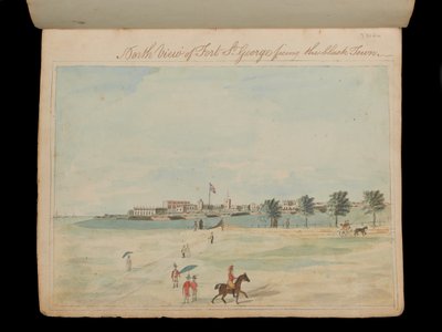 Vista norte del Fuerte St George frente a la ciudad negra, c.1800 (acuarela) de Unknown artist
