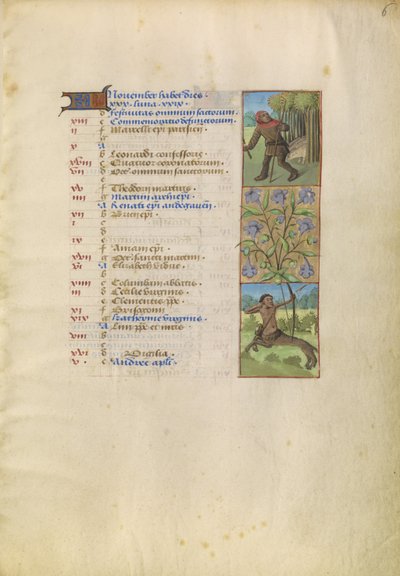 Página del calendario de noviembre; Recoger bellotas para los cerdos; Sagitario de Unknown artist