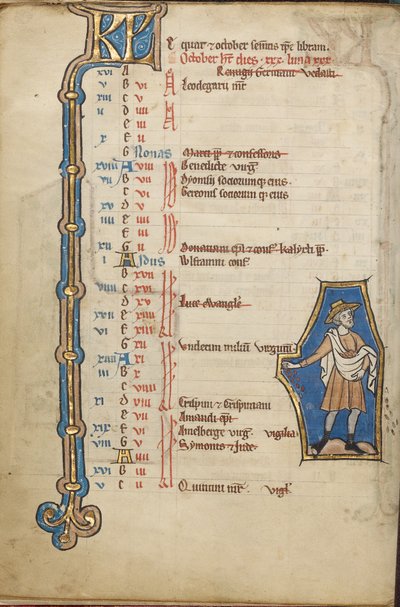 Página del calendario de octubre; Siembra de Unknown artist