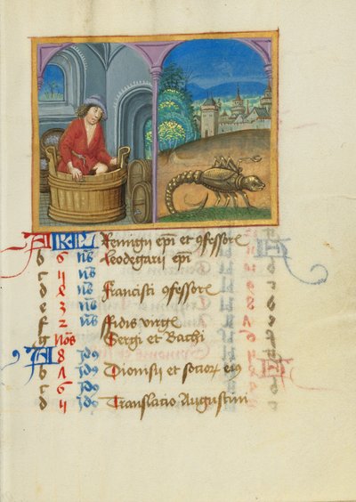 Página del calendario de octubre; Treading Grapes; Scorpio de Unknown artist