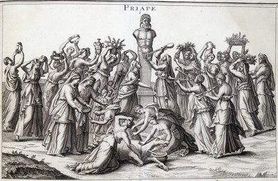 Ofrecimientos hechos por mujeres al dios Priapo (Priapos), el dios asiático de la fecundidad, que llegó a Grecia. Lugar de culto de Lampsaque. de Unknown artist