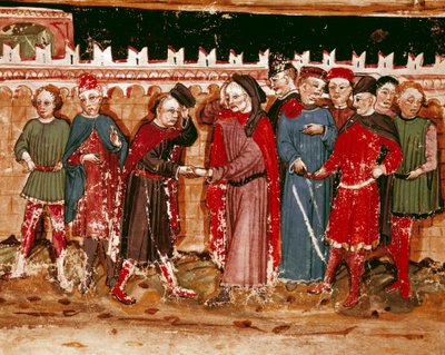 Oficiales de la gabela. Miniatura del manuscrito (Ms. H V-5) 